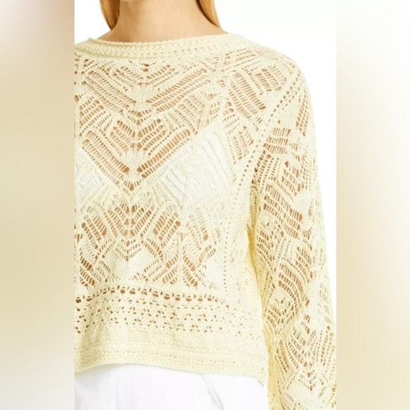 NWT. VINCE Lace Patchwork Pullover Organic Cotton Sweater in Pale Yellow size L - Picture 5 of 11